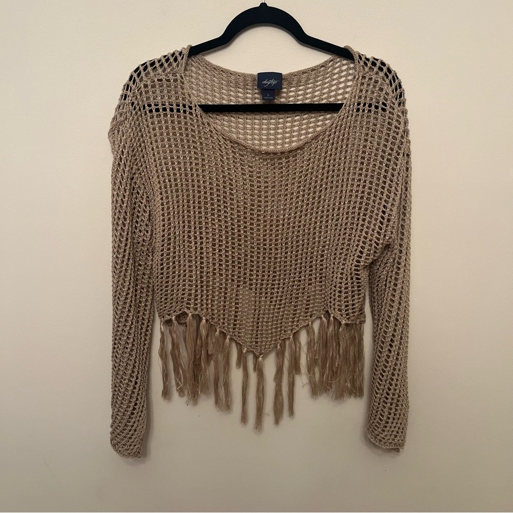 Daytrip Tan Crochet Fringe Top